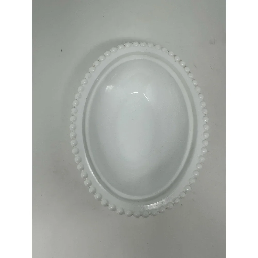 Indiana White Milk Glass RETICULATED Beaded Rim Hen On Nest - VHTF